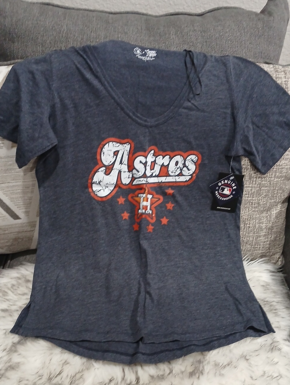 Genuine Merchandise Navy and Orange Astros V-Neck Tee